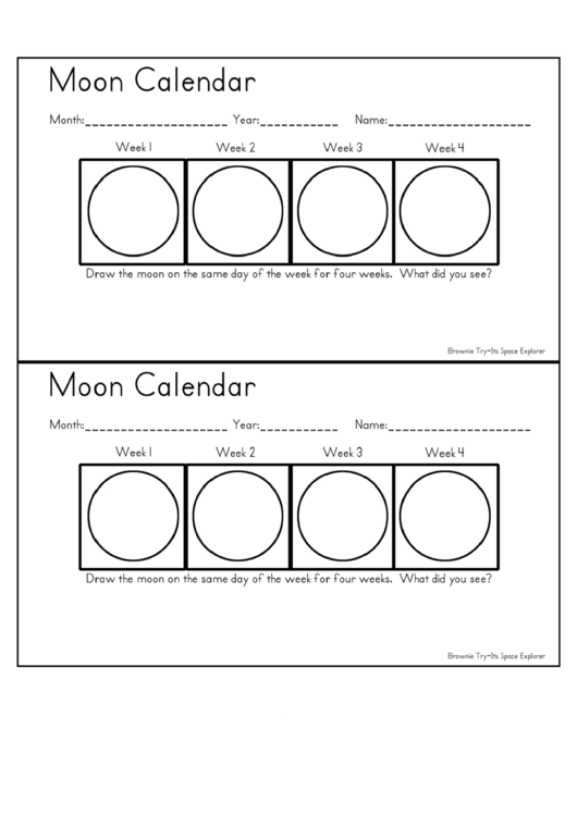 Moon Calendar Template printable pdf download