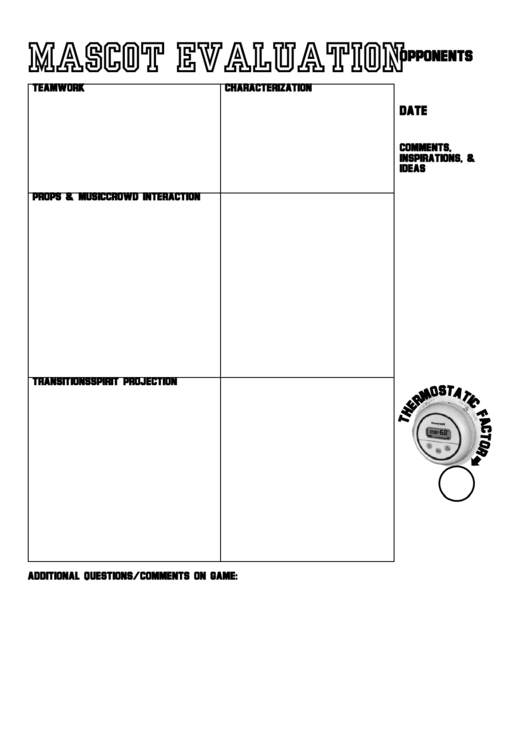 Mascot Candidate Evaluation Form Printable pdf