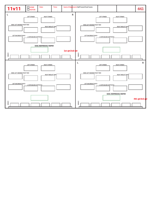 Soccer Formation Lineup Sheet printable pdf download