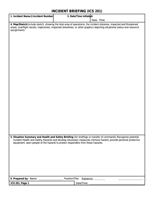 Fillable Ics Form 201 - Incident Briefing Printable pdf