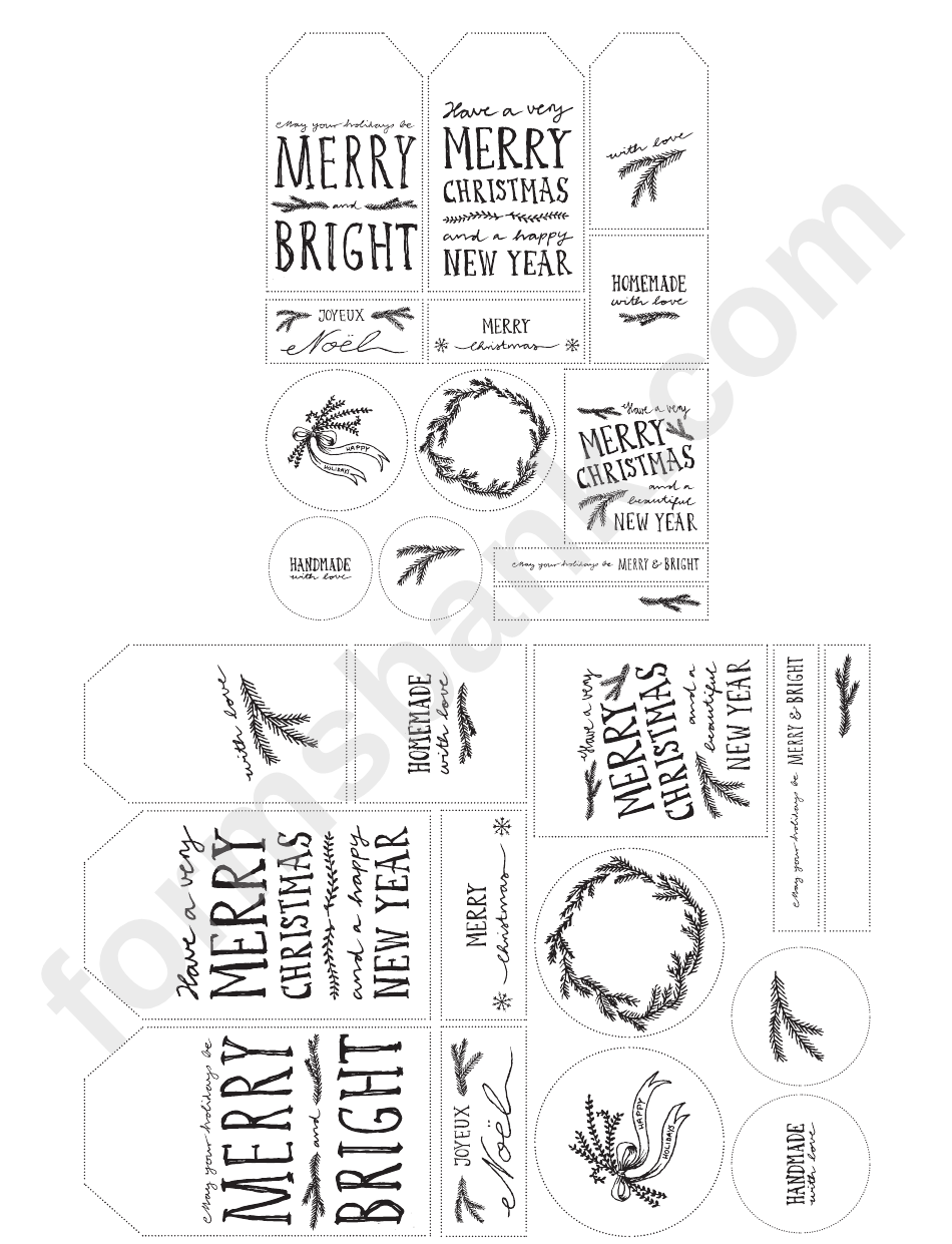 Merry Christmas Gift Tag Template - Black And White