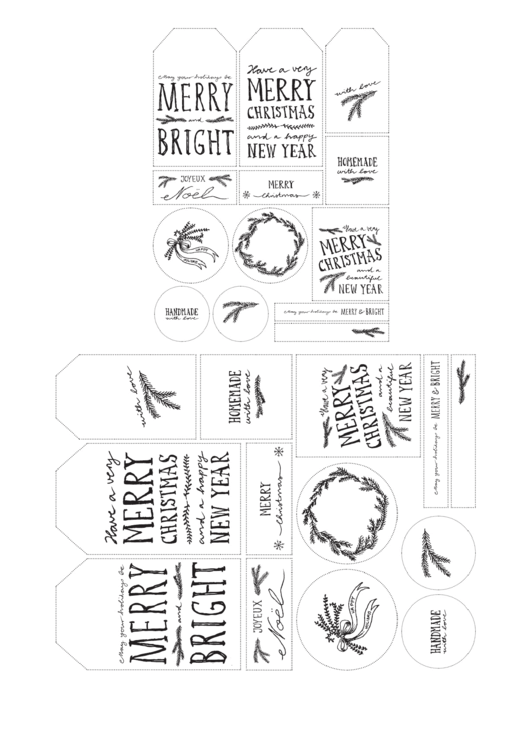 Merry Christmas Gift Tag Template - Black And White Printable pdf