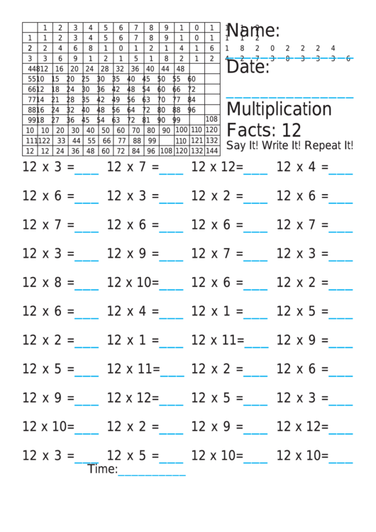 Multiplication 12x Worksheet