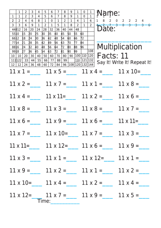 Multiplication 11x Worksheet