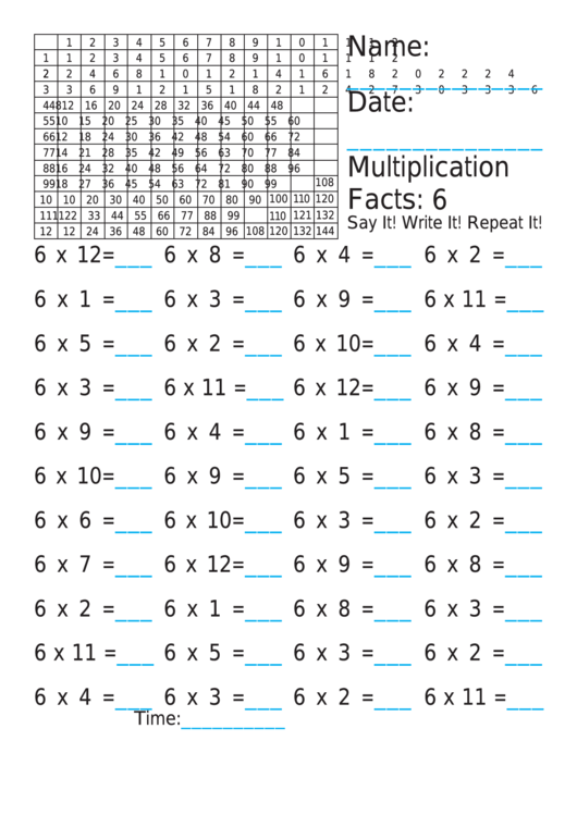 Multiplication 6x Worksheet
