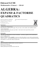 Edexcel Gcse Mathematics (linear) - Algebra: Expand & Factorise Quadratics