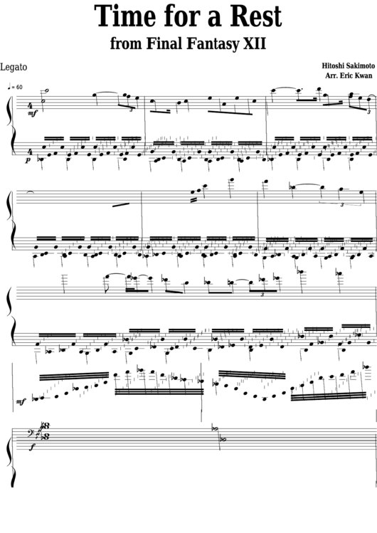 Hitoshi Sakimoto - Time For A Rest From Final Fantasy Xii Video Game Sheet Music Printable pdf