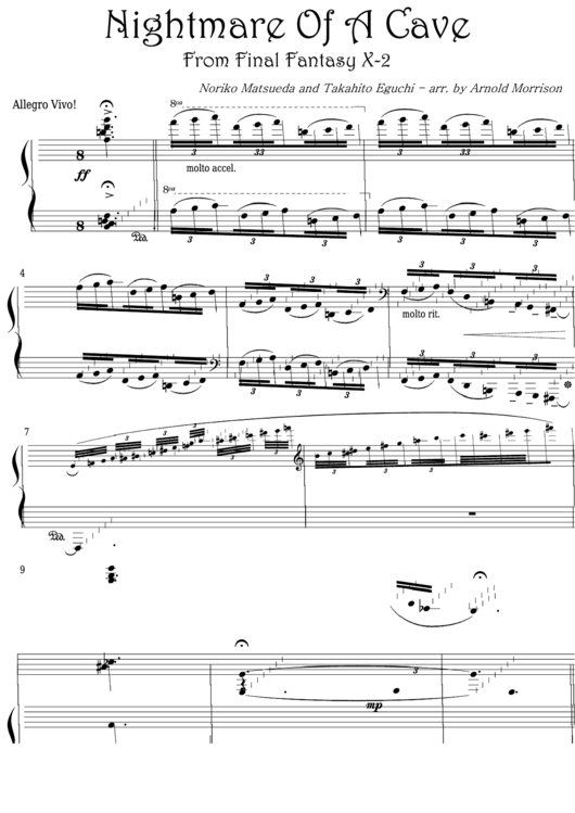 Noriko Matsueda And Takahito Eguchi - Nightmare Of A Cave From Final Fantasy X-2 Video Game Sheet Music Printable pdf