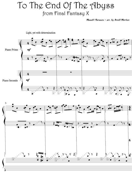 Masashi Hamauzu - To The End Of The Abyss From Final Fantasy X Video Game Sheet Music Printable pdf