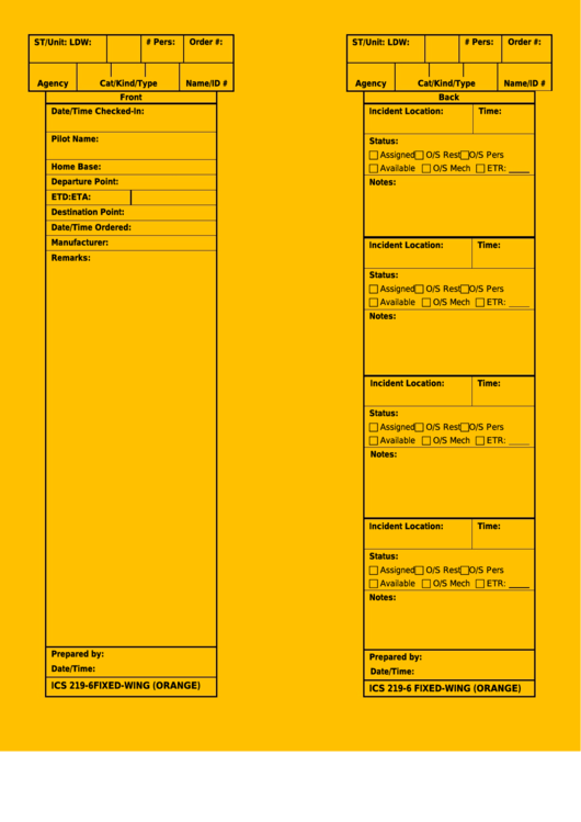 Fillable Ics Form 219-6 - Fixed-Wing Card Printable pdf