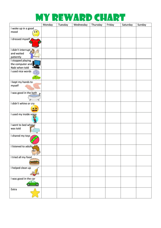 My Reward Chart Template Printable pdf