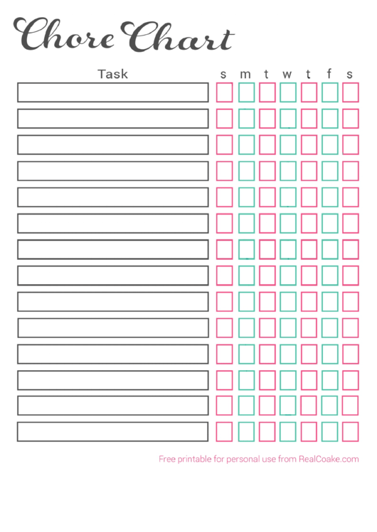 Plain Weekly Chore Chart Template Printable pdf
