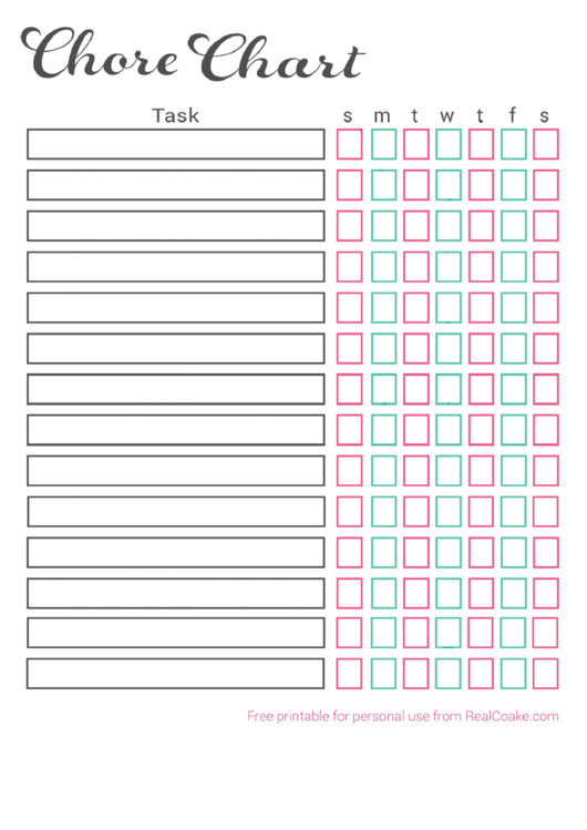 Plain Weekly Chore Chart Template Printable Pdf Download