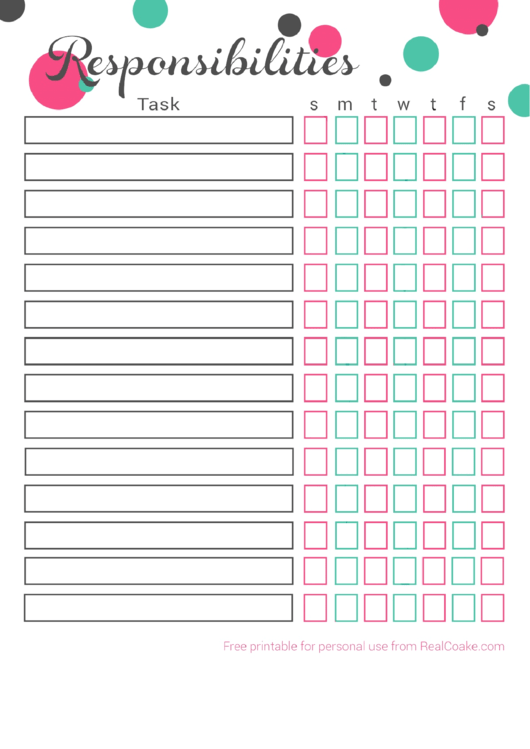 Circles Responsibility Chart Template Printable pdf