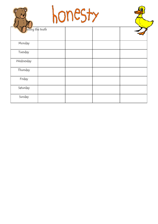 Honesty Reward Chart Template Printable pdf