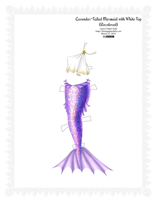 Lavender-Tailed Mermaid With While Top Paper Doll Template Printable pdf
