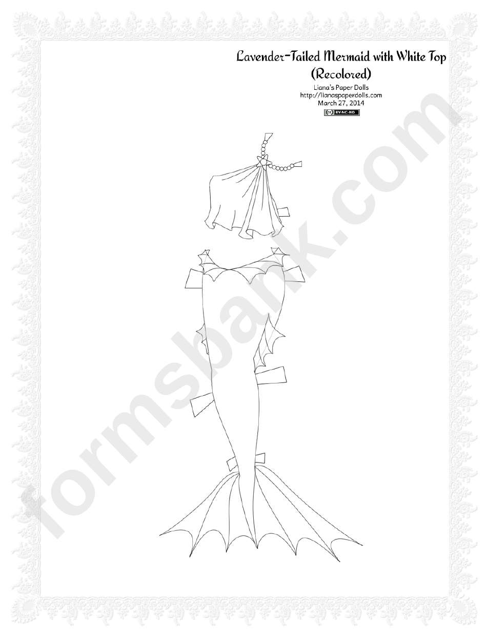 Lavender-Tailed Mermaid With While Top Paper Doll Template