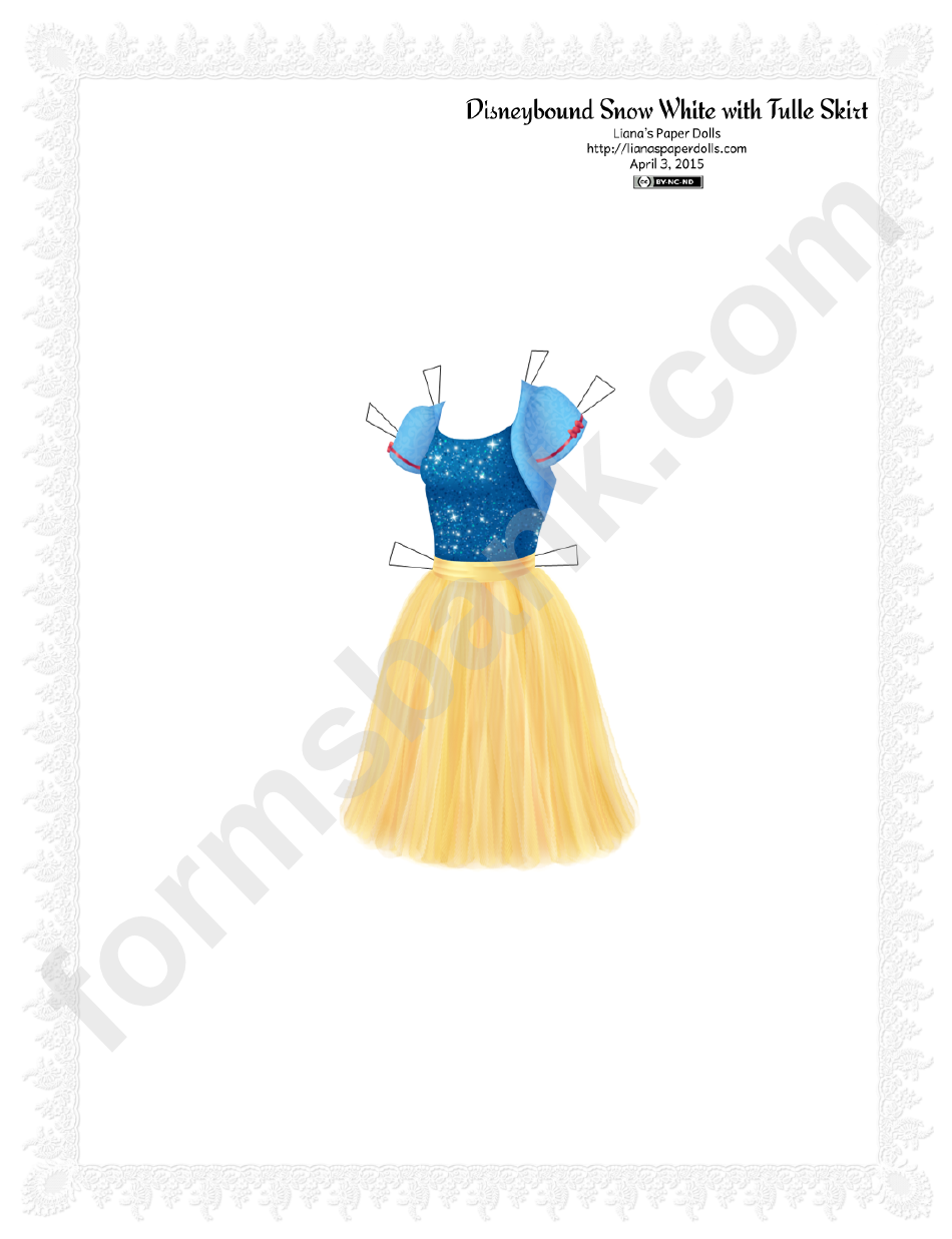 Disneybound Snow White With Tulle Skirt Paper Doll Template