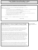 Child Slavery In Ivory Coast's Cocoa Fields (1250l) - Middle School Reading Article Worksheet