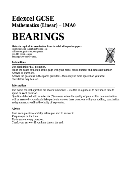 Edexcel Gcse Mathematics (Linear) - Bearings Printable Pdf Download