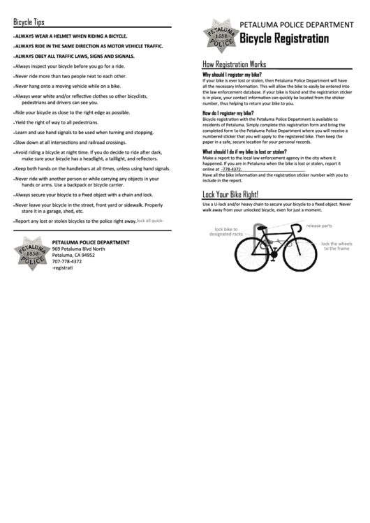 Fillable Bicycle Registration Form Printable pdf