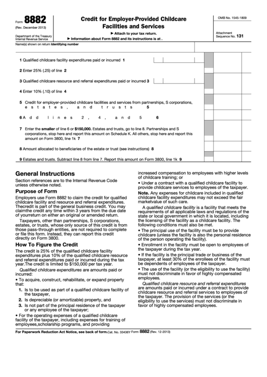 Fillable Form 8882 - Credit For Employer-Provided Childcare Facilities And Services Printable pdf