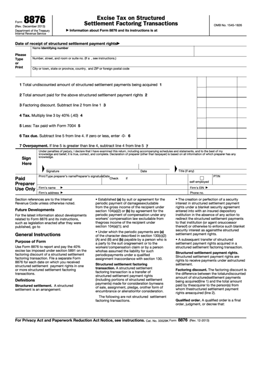 Fillable Form 8876 - Excise Tax On Structured Settlement Factoring Transactions Printable pdf