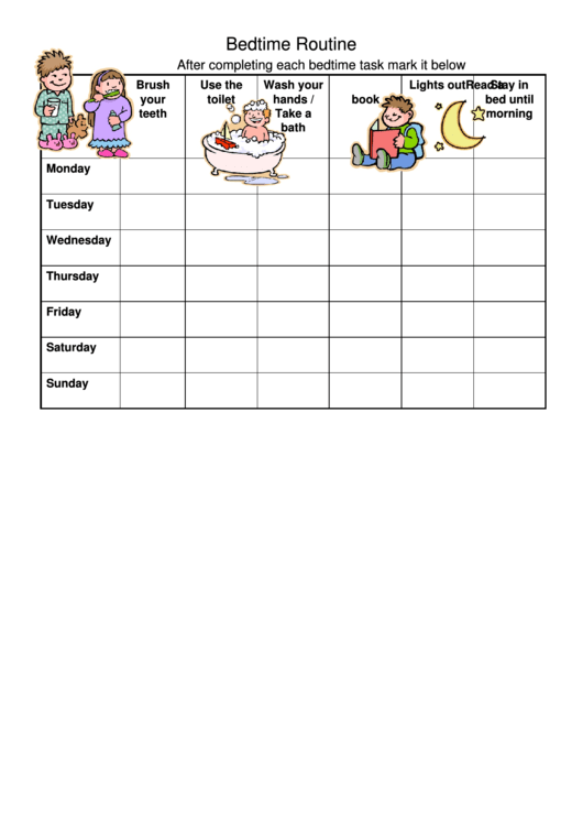 Good Kids Bedtime Routine Chart Template