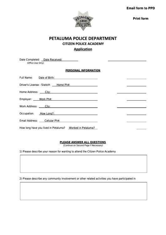 Fillable Community Academy Application Form Printable pdf