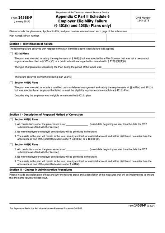 Fillable Form 14568-F - Appendix C Part Ii Schedule 6 Employer Eligibility Failure Printable pdf