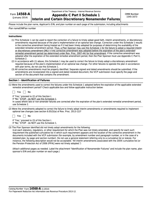 Fillable Form 14568-A - Appendix C Part Ii Schedule 1 Interim And Certain Discretionary Nonamender Failures Printable pdf