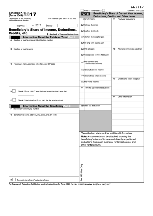 Fillable Schedule K-1 (Form 1041) - Beneficiary