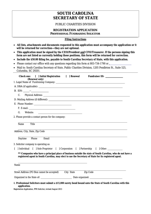 Fillable Registration Application For A Professional Fundraising Solicitor Form Printable Pdf 4626