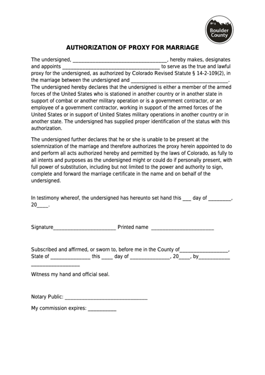 Authorization Of Proxy For Marriage Form