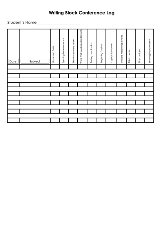 Writing Block Conference Log Template