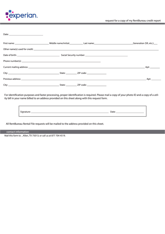 Request For A Copy Of Credit Report Form