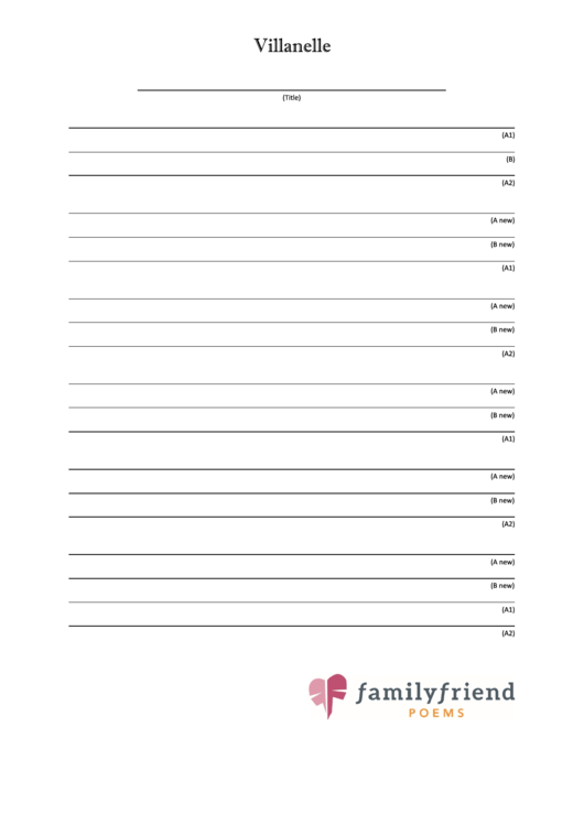 Villanelle - Poem Page Template Printable pdf