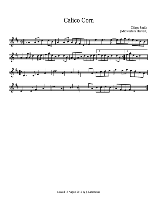 Chirps Smith - Calico Corn Sheet Music - Midwestern Harvest Printable pdf