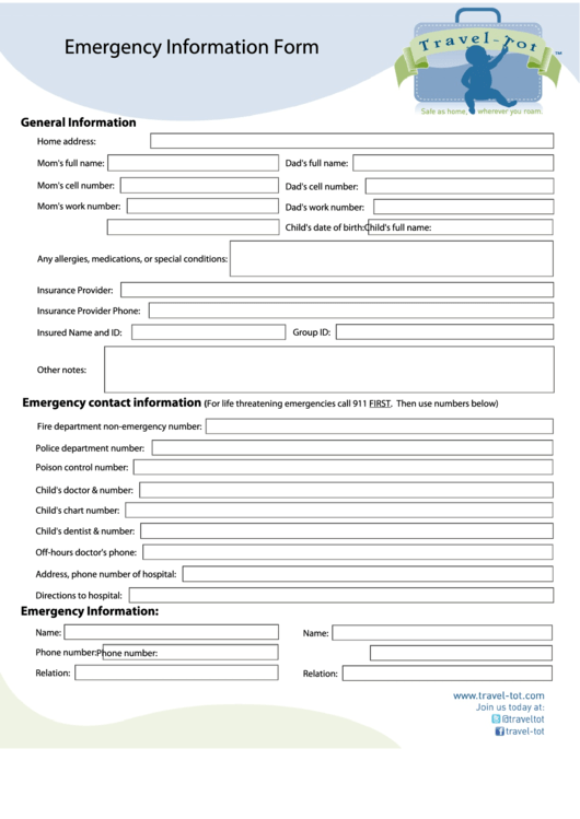 Fillable Emergency Information Form Printable pdf