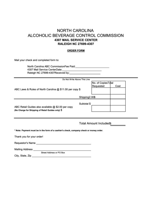 Order Form - Alcoholic Beverage Control Commission Printable pdf