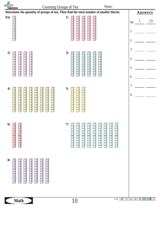 Counting Groups Of Ten Worksheet Template With Answer Key Printable pdf