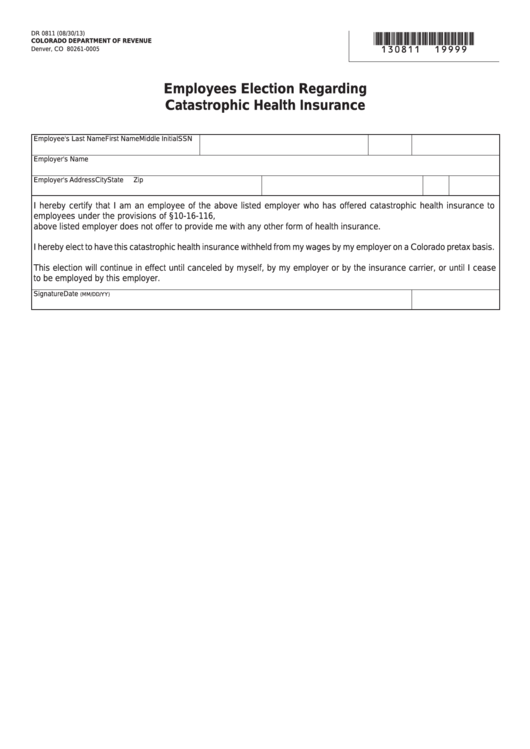Fillable Form Dr 0811 - Employees Election Regarding Catastrophic Health Insurance Printable pdf