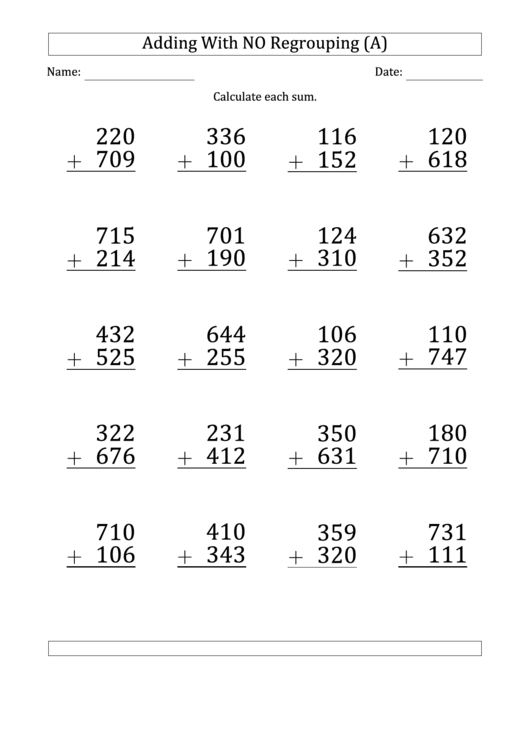 Adding With No Regrouping (A) Worksheet With Answer Key Printable pdf