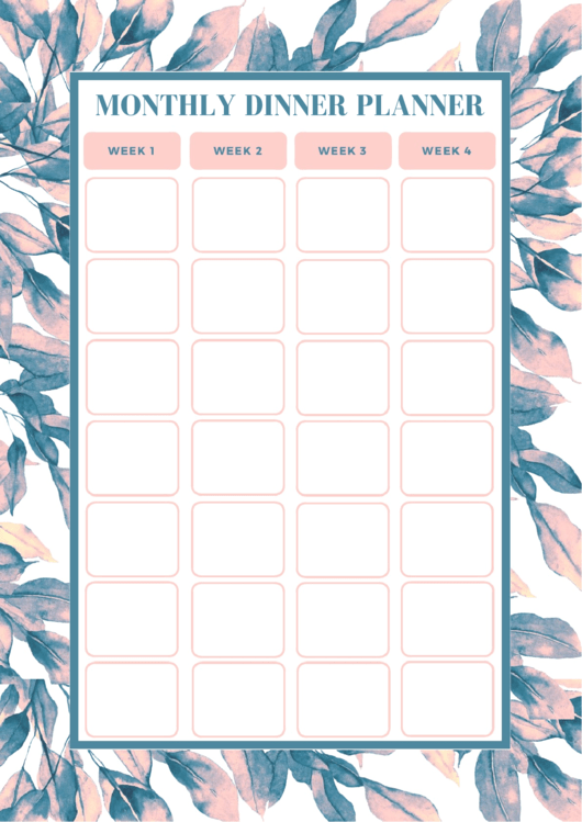 Monthly Dinner Planner Template Printable pdf