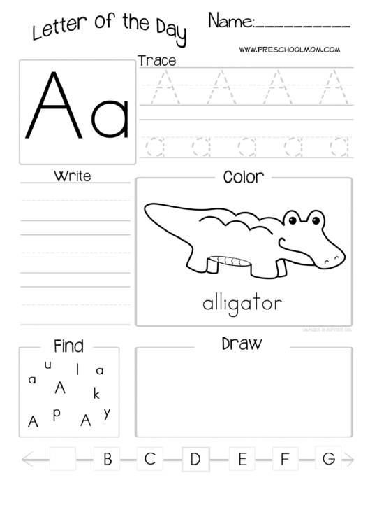 Letter Of The Day Worksheet - Letter A Printable pdf