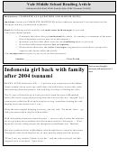 Indonesia Girl Back With Family After 2004 Tsunami (1010l) - Middle School Reading Article Worksheet Printable pdf