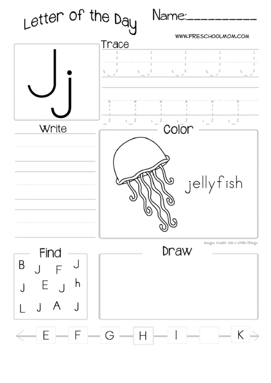 Letter Of The Day Worksheet - Letter J Printable pdf