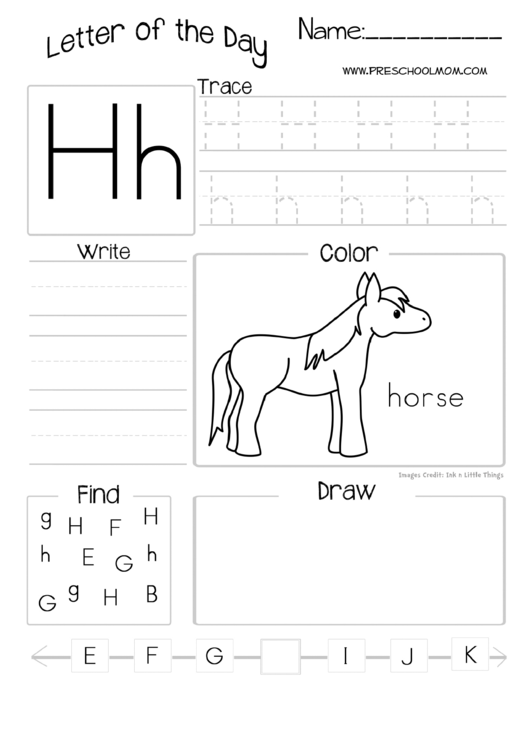 Letter Of The Day Worksheet - Letter H Printable pdf