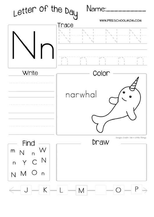 Letter Of The Day Worksheet - Letter N Printable pdf