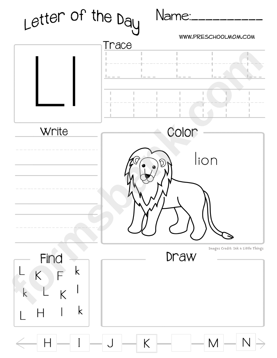 Letter Of The Day Worksheet - Letter L printable pdf download